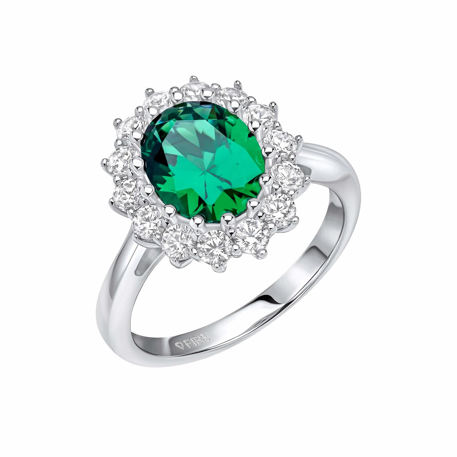 Diamonfire Oval Green Nano White Cubic Zirconia Ring R3939