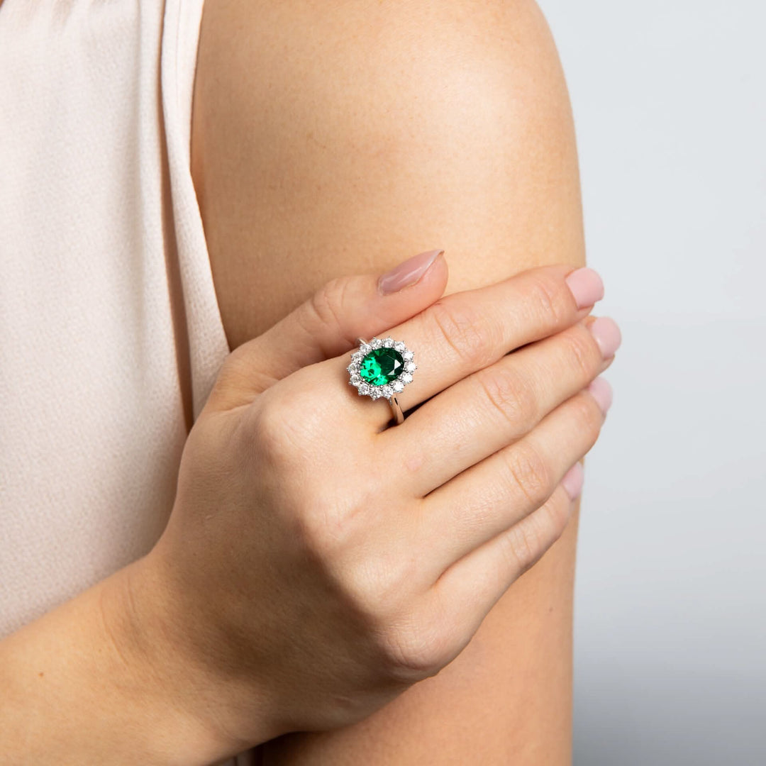 Diamonfire Oval Green Nano White Cubic Zirconia Ring R3939