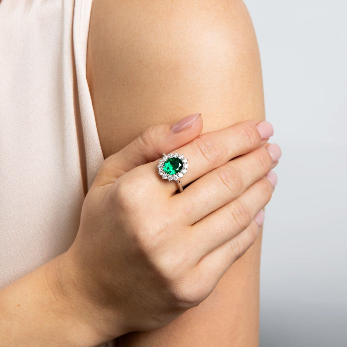 Diamonfire Oval Green Nano White Cubic Zirconia Ring R3939