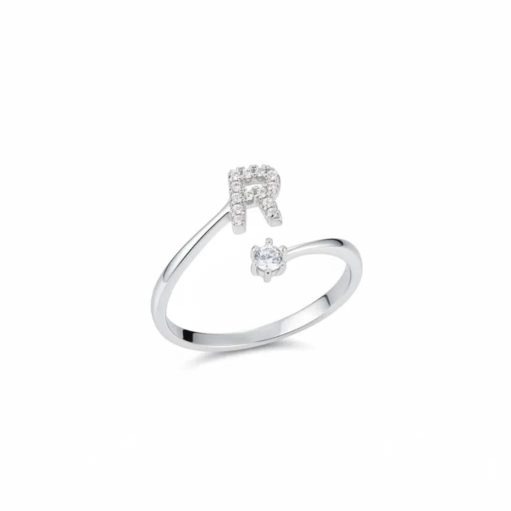 Diamond Initial Letter Silver Ring
