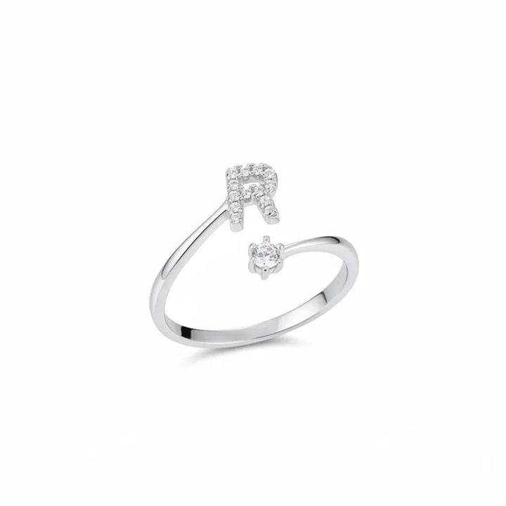 Diamond Initial Letter Silver Ring