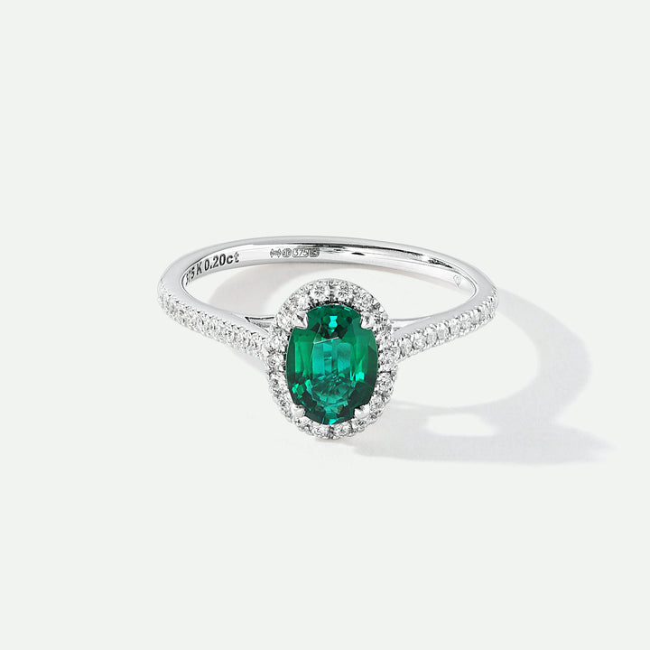 Rosalind | 9ct White Gold 0.20ct tw Lab Grown Diamond and Created Emerald Ring