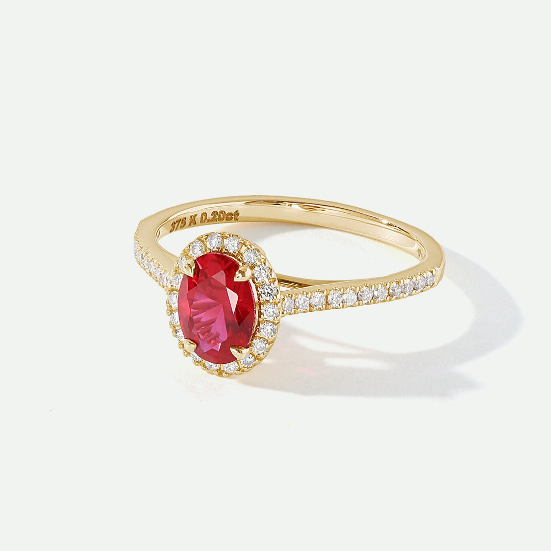 Rosalind | 9ct Yellow Gold 0.20ct tw Lab Grown Diamond and Created Ruby Ring-2