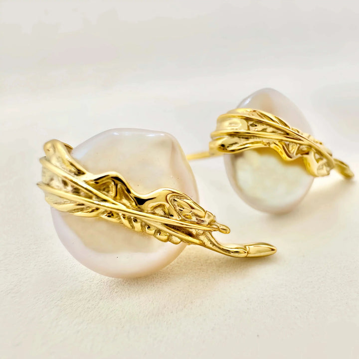 Angel Wings Button Baroque Pearl earrings