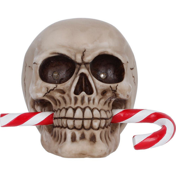 Frostbite Candy Cane LED Skull Figurine 12cm S7640B26
