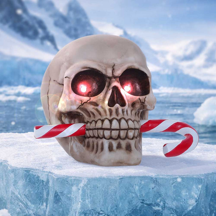 Frostbite Candy Cane LED Skull Figurine 12cm S7640B26