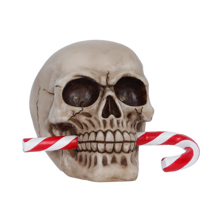 Frostbite Candy Cane LED Skull Figurine 12cm S7640B26