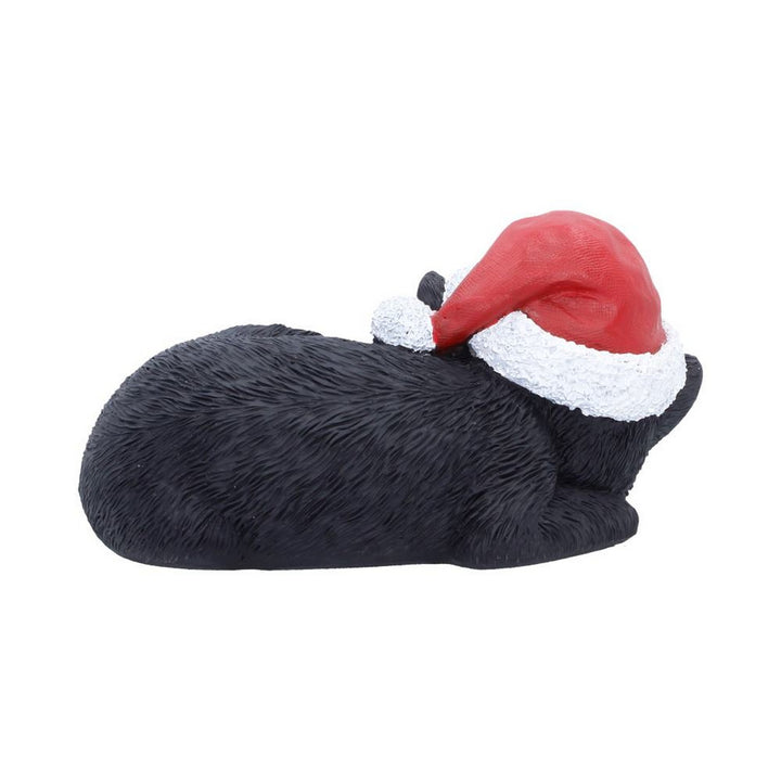 Sleeping Black Cat in Santa Hat 9.5cm S7676B26