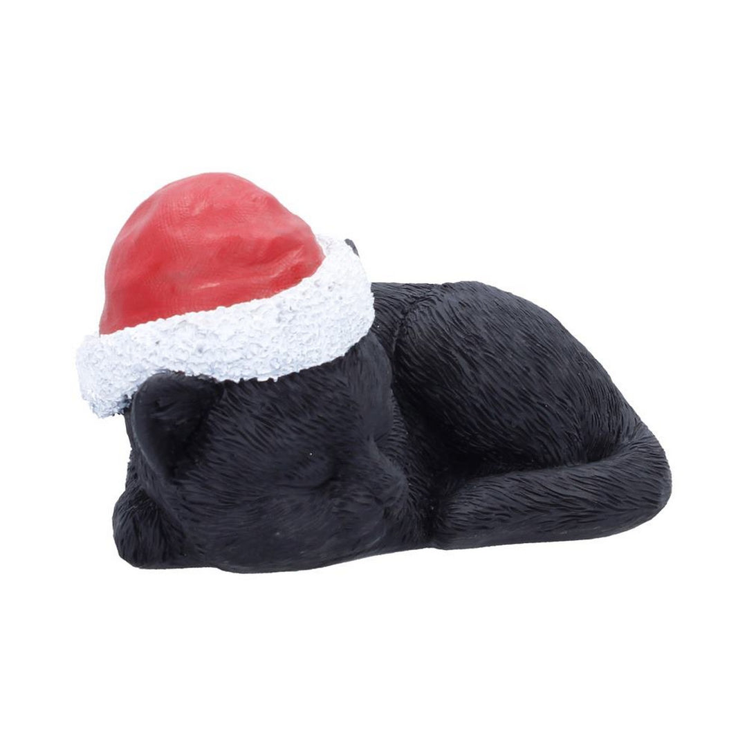 Sleeping Black Cat in Santa Hat 9.5cm S7676B26