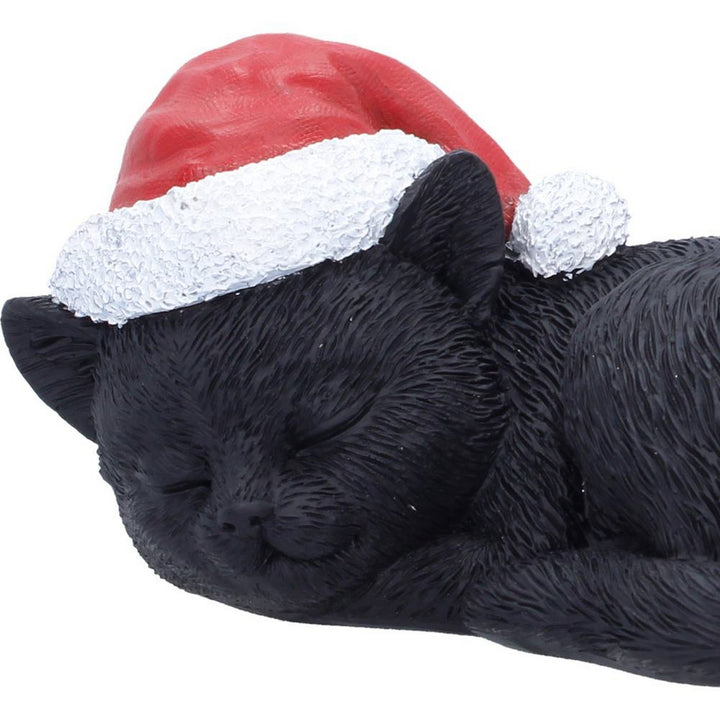 Sleeping Black Cat in Santa Hat 9.5cm S7676B26