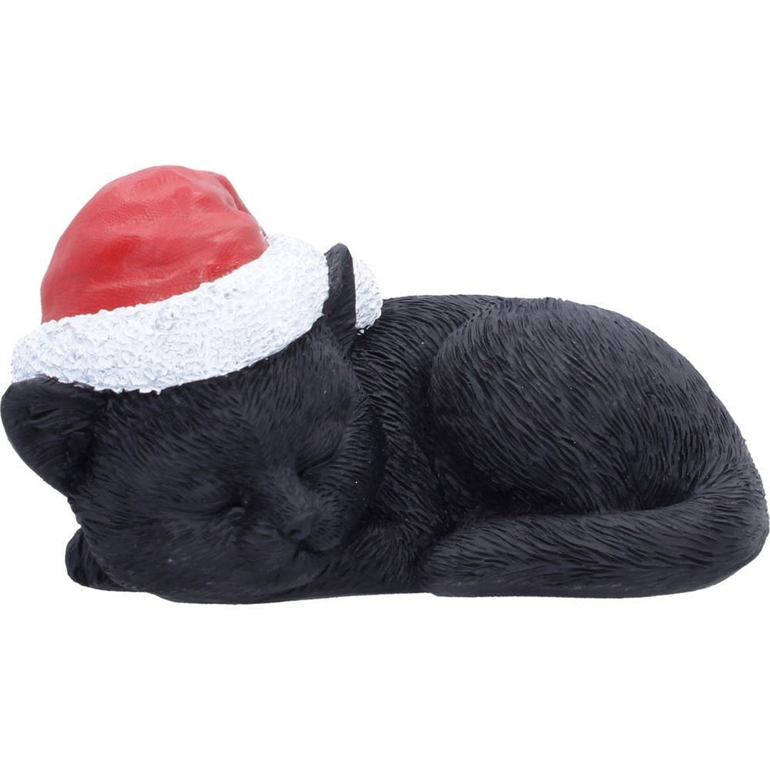 Sleeping Black Cat in Santa Hat 9.5cm S7676B26
