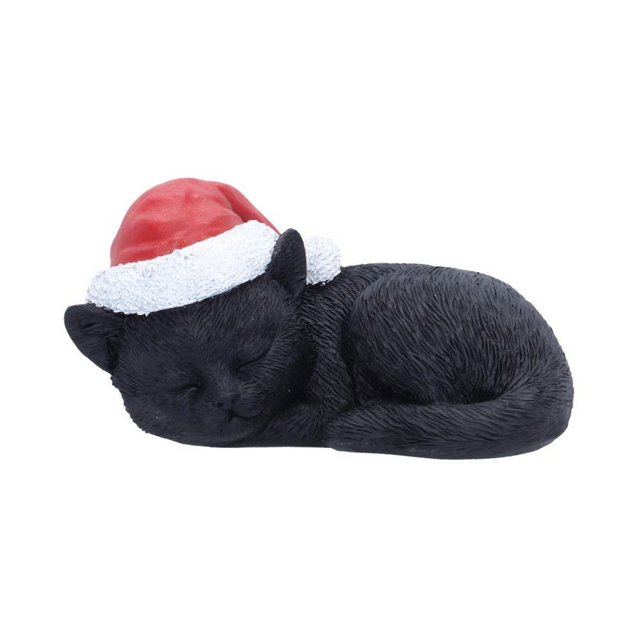 Sleeping Black Cat in Santa Hat 9.5cm S7676B26