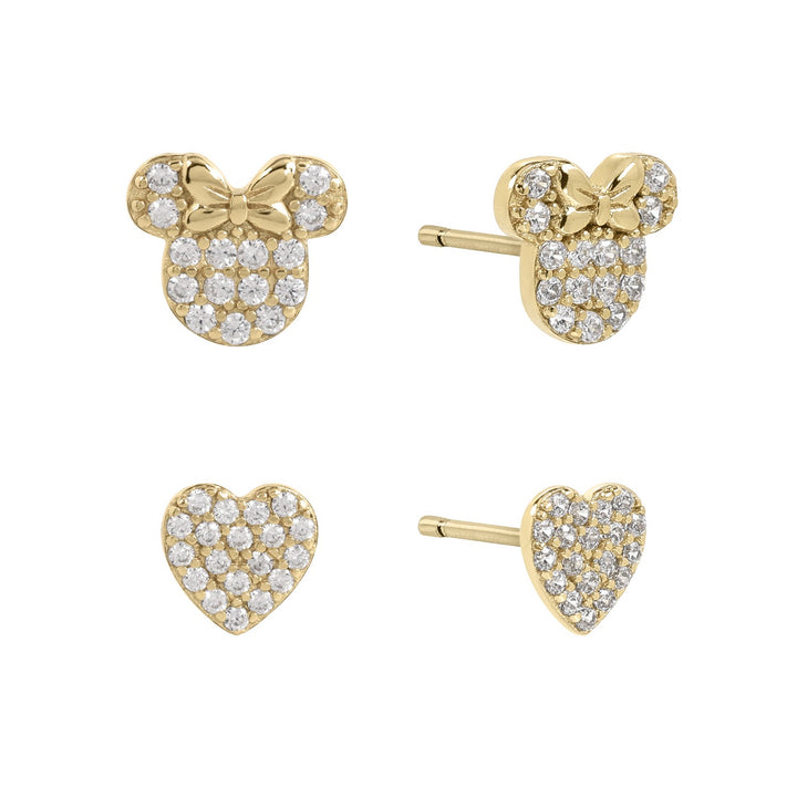 Silver Heart And Minnie Mouse Stone Set Gold Plated Earring Set S901070CZWL.PH