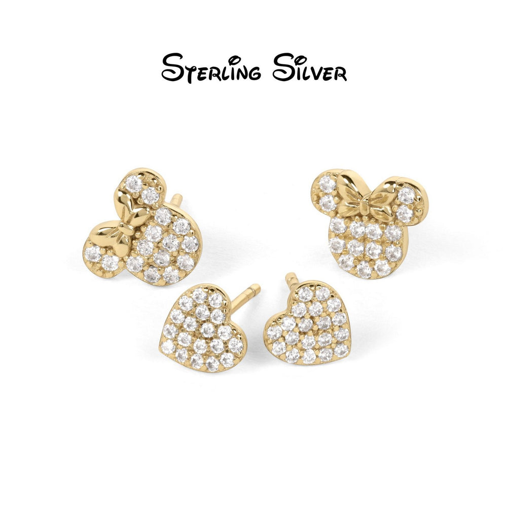 Silver Heart And Minnie Mouse Stone Set Gold Plated Earring Set S901070CZWL.PH