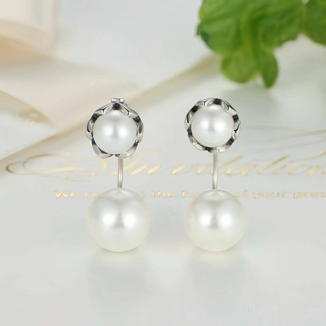 Silver Double Side Pearl Earrings