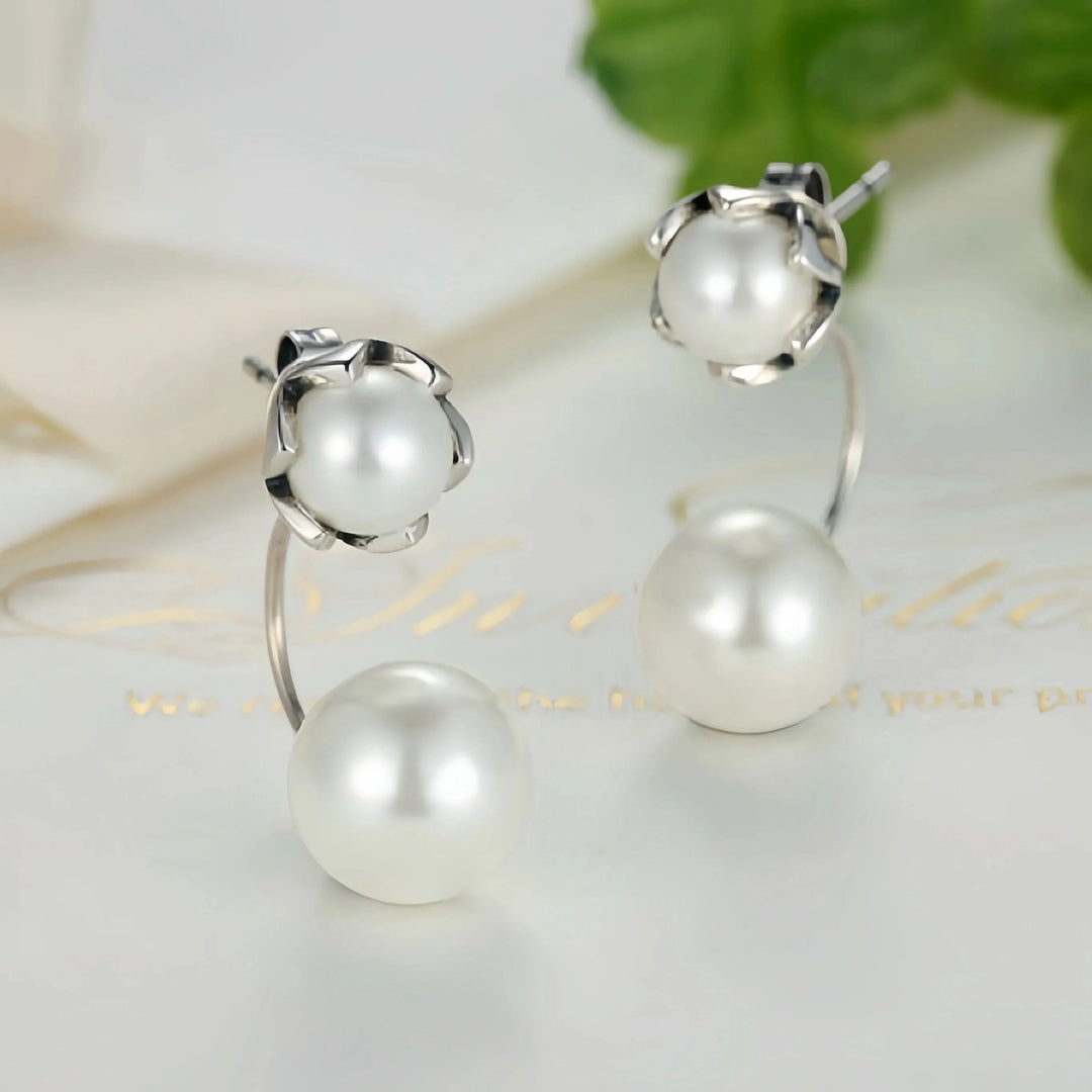 Silver Double Side Pearl Earrings