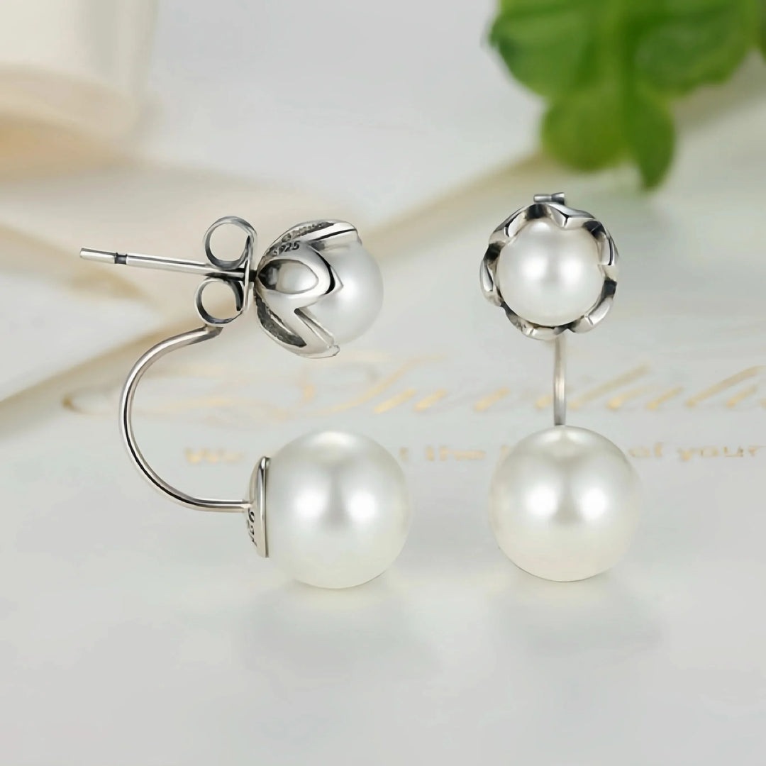 Silver Double Side Pearl Earrings