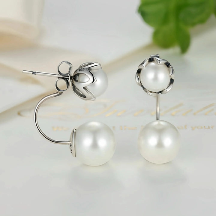 Silver Double Side Pearl Earrings