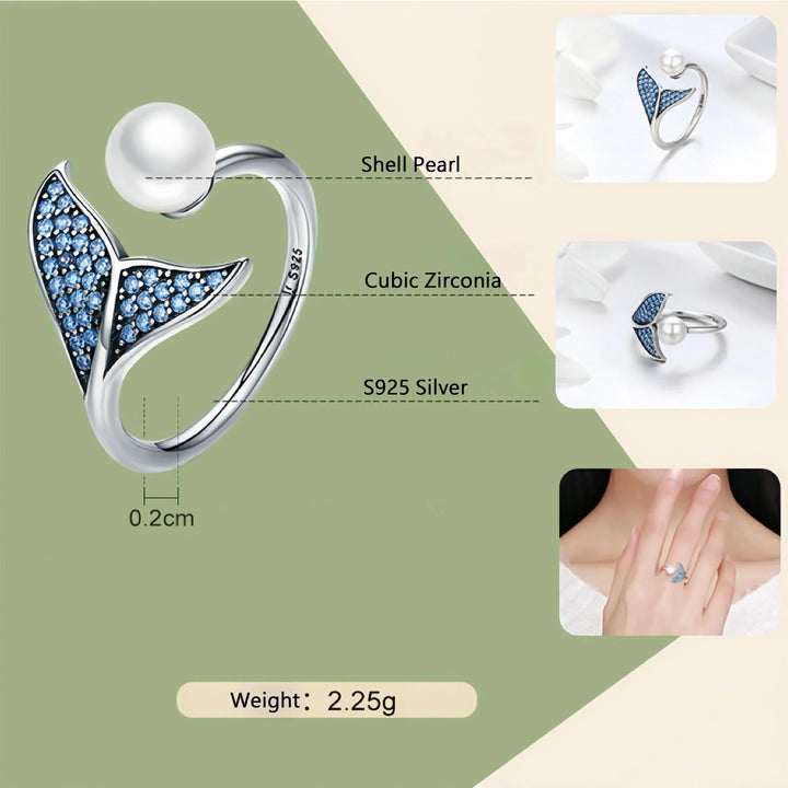 Adjustable Diamond Mermaid Pearl Ring
