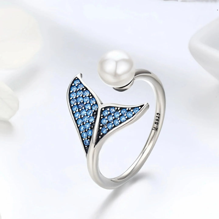 Adjustable Diamond Mermaid Pearl Ring
