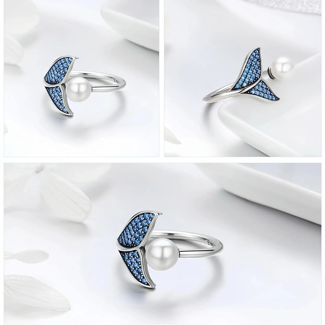 Adjustable Diamond Mermaid Pearl Ring