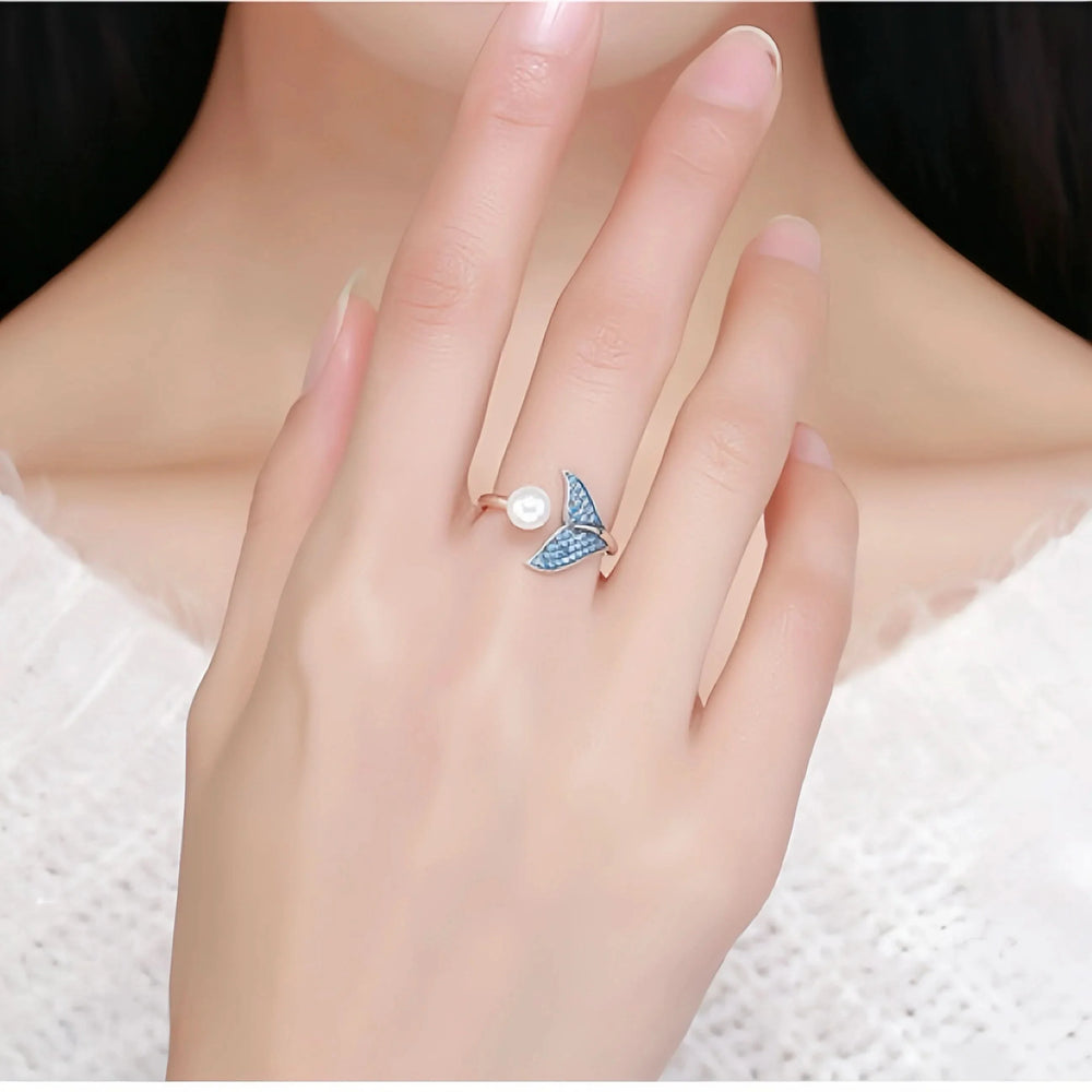 Adjustable Diamond Mermaid Pearl Ring