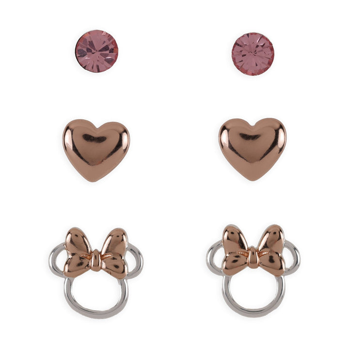 Disney Mickey & Minnie Brass Tt Plt 5Mm Light Rose Crystal, Heart Stud 3Pc Set Red Earrings SF00409TL.PH
