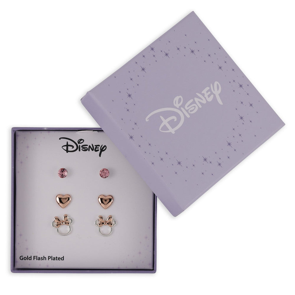 Disney Mickey & Minnie Brass 5mm Light Rose Crystal, Heart Stud 3Pc Set Red Earrings SF00409TL PH
