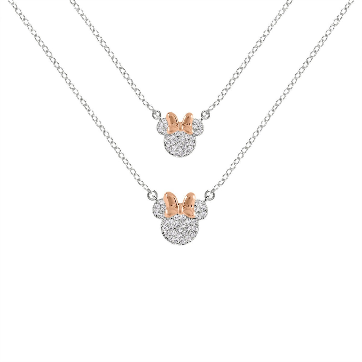 Disney Mickey &amp; Minnie Brass Tt Plt 18" 16" + 2" Cz Mother/Daughter Mouse Necklaces Set SF00486TZWL.PH