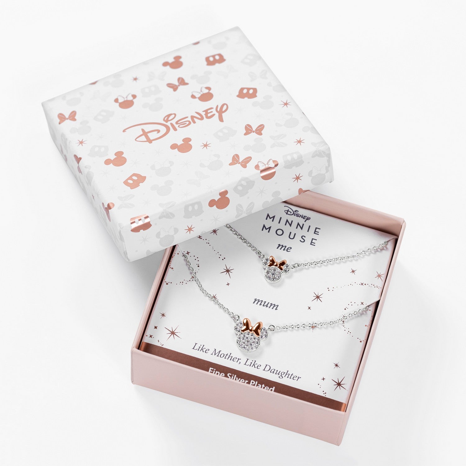Disney Mickey & Minnie Brass Tt Plt 18" 16" + 2" Cz Mother/Daughter Mouse Necklaces Set SF00486TZWL.PH