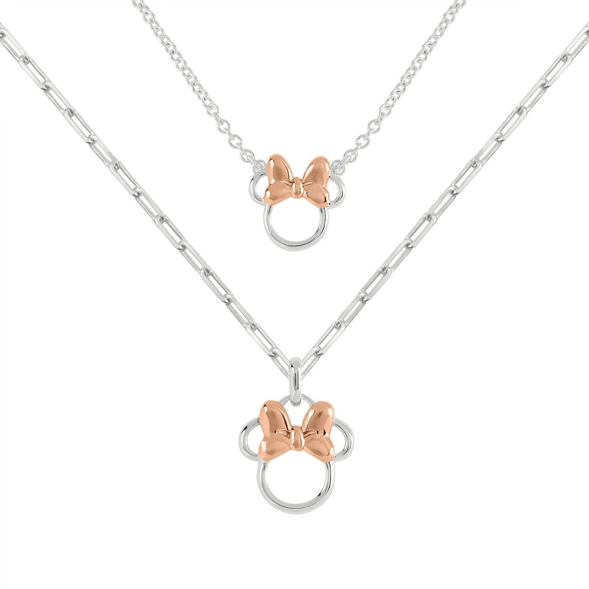 Disney Mickey &amp; Minnie Brass Tt Plt Mother/Daughter Mouse Pendant W/ 18" Chain 16"+2" Necklace SF00487TL.PH