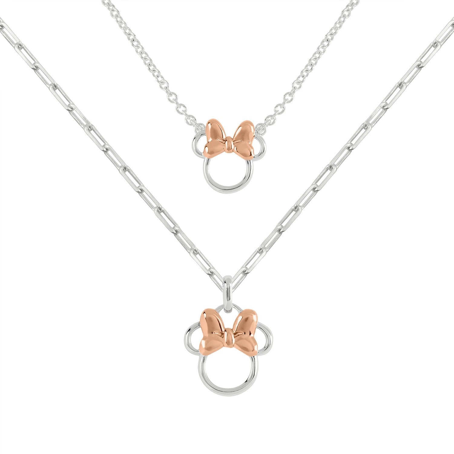 Disney Mickey & Minnie Brass Tt Plt Mother/Daughter Mouse Pendant W/ 18" Chain 16"+2" Necklace SF00487TL.PH