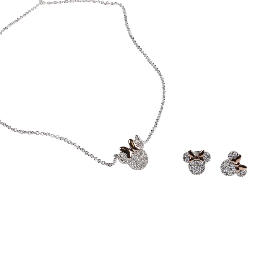Disney Mickey & Minnie Silver Plated Stud Earring Set Sterling Necklace SF00893SZWL PH