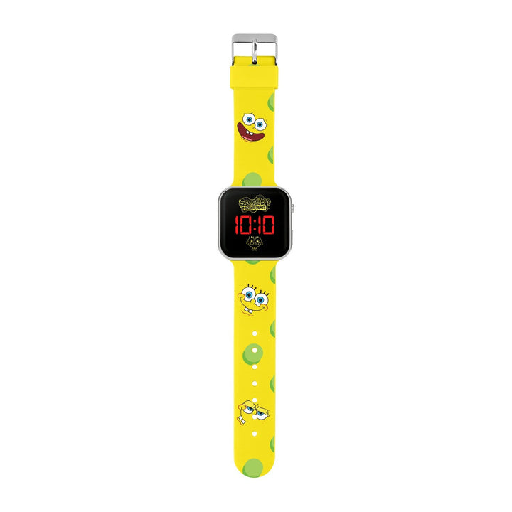 Kids Film And Cartoon Spongebob Square Pants Printed Strap Led Yellow Watch SGB4134