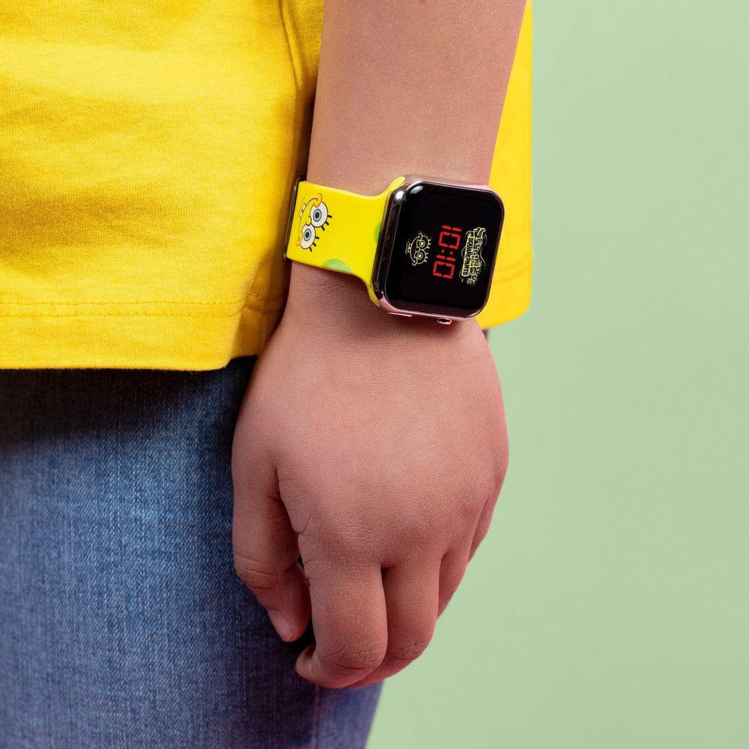 Kids Film And Cartoon Spongebob Square Pants Printed Strap Led Yellow Watch SGB4134
