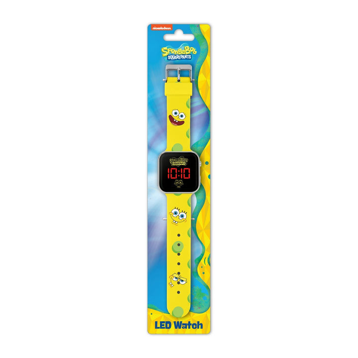Kids Film And Cartoon Spongebob Square Pants Printed Strap Led Yellow Watch SGB4134
