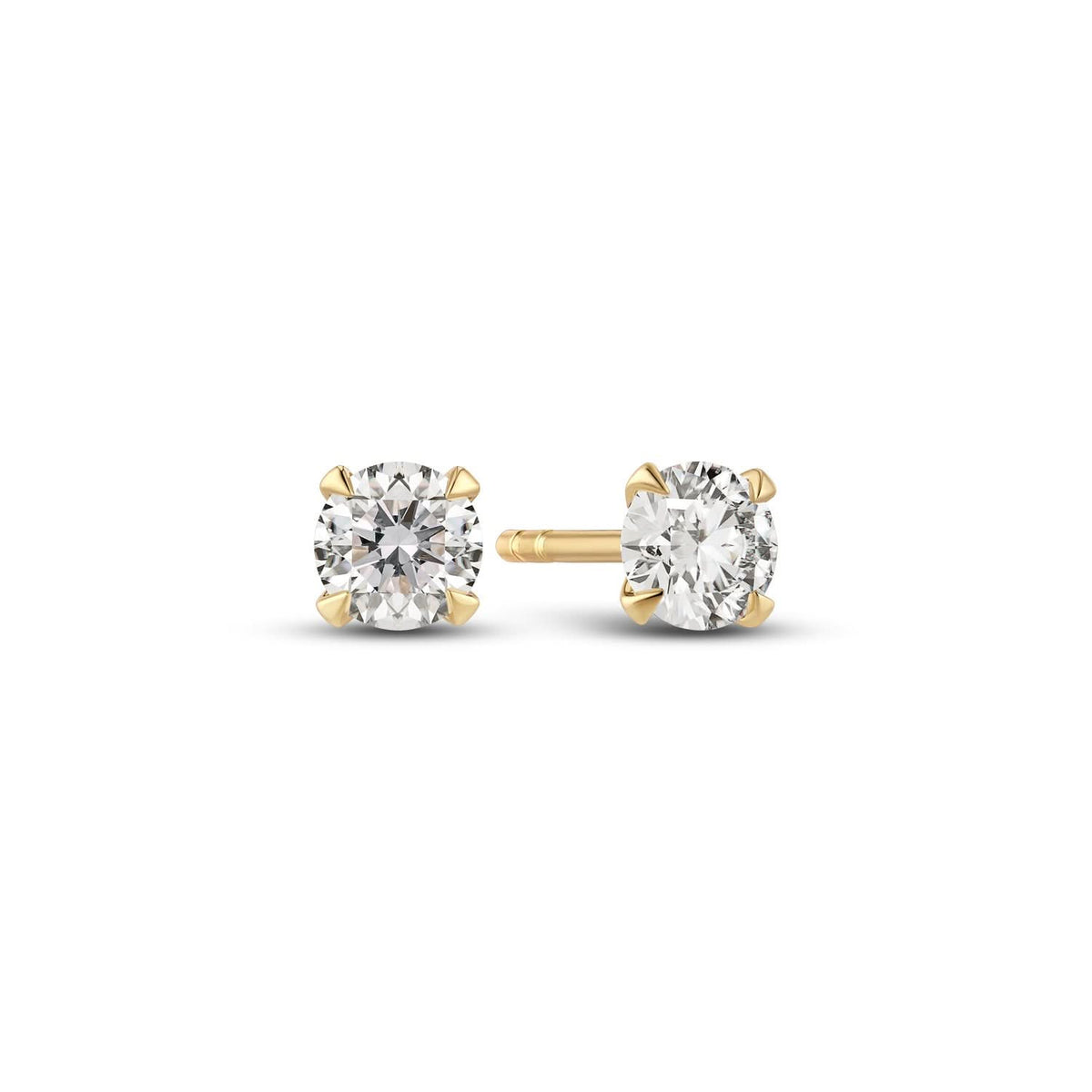 Close-up view of the 14k Yellow Gold Venice Piccolo Single Diamond Earring SJ-E2501-WD-YG-1, showcasing the exquisite detailing of the 0.11 ct lab-grown diamond earring with TW G-H color and VS clarity, ideal for a sophisticated look.