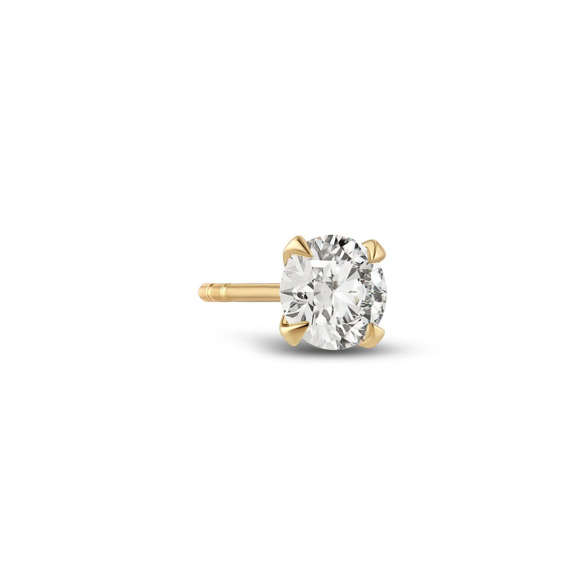 Elegant side view of the 14k Yellow Gold Venice Medio Diamond Earrings SJ-E2502-WD-YG, highlighting the exquisite round brilliant cut diamonds.