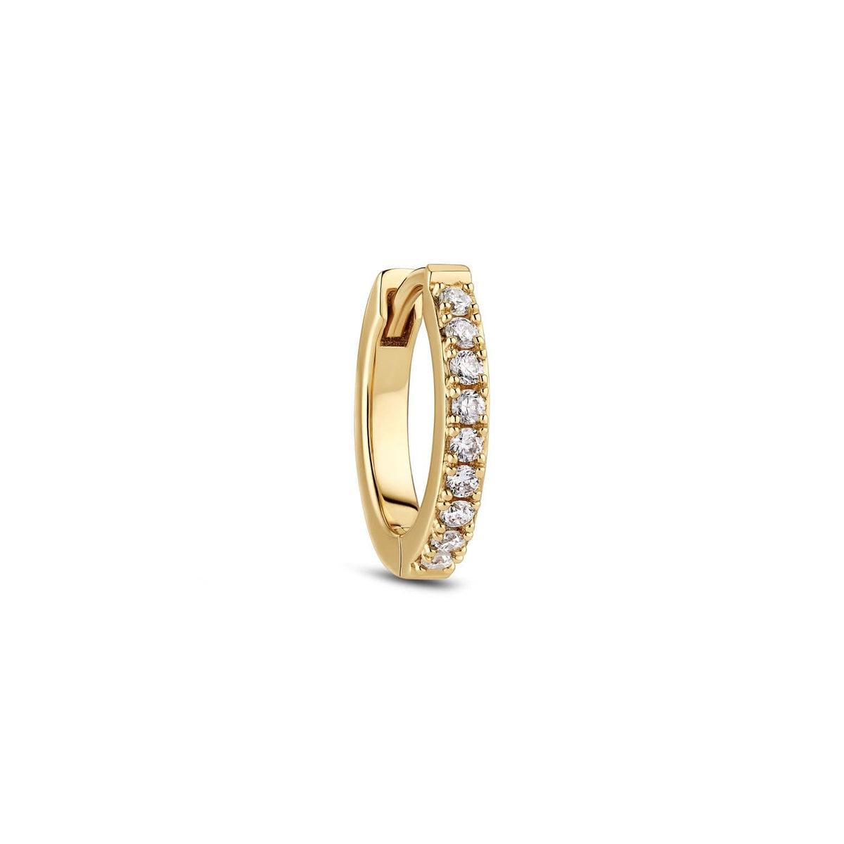 14k Yellow Gold Alba Piccolo Single Diamond Earring SJ-E2510-WD-YG-1 featuring a polished surface and adorned with multiple lab-grown diamonds, showcasing elegance and luxury.