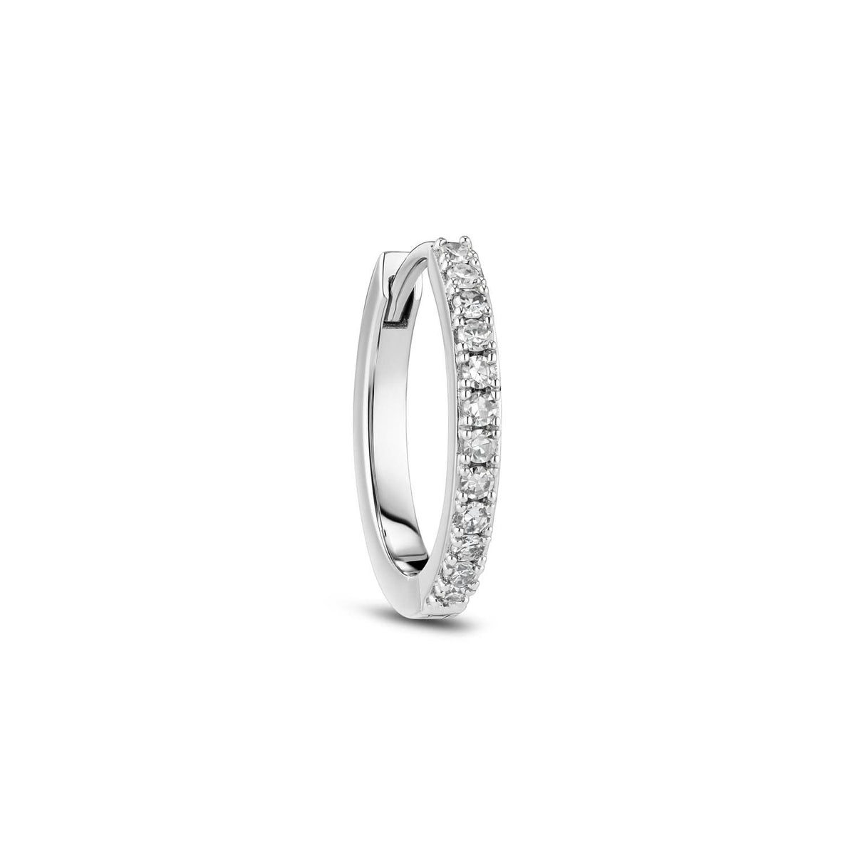 Elegant 14k White Gold Alba Medio Single Diamond Earring SJ-E2511-WD-WG-1 featuring a polished surface adorned with brilliant lab-grown diamonds, embodying luxury and sophistication.