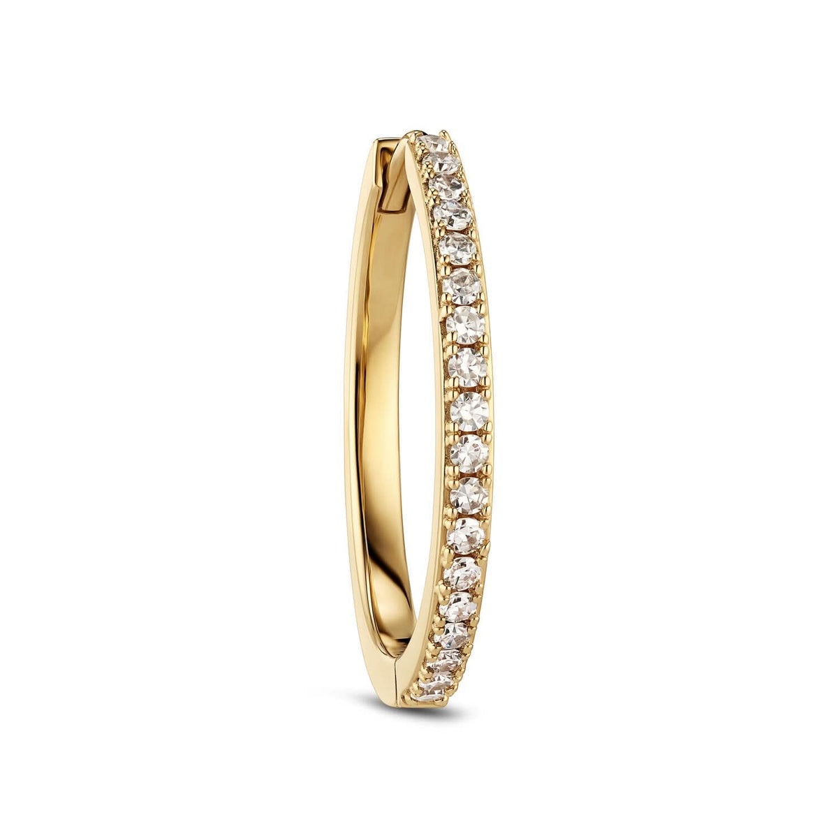 Side view of the 14k Yellow Gold Alba Grande Diamond Earrings SJ-E2512-WD-YG, featuring a stunning outline adorned with lab-grown diamonds, exquisite earrings for elegance.