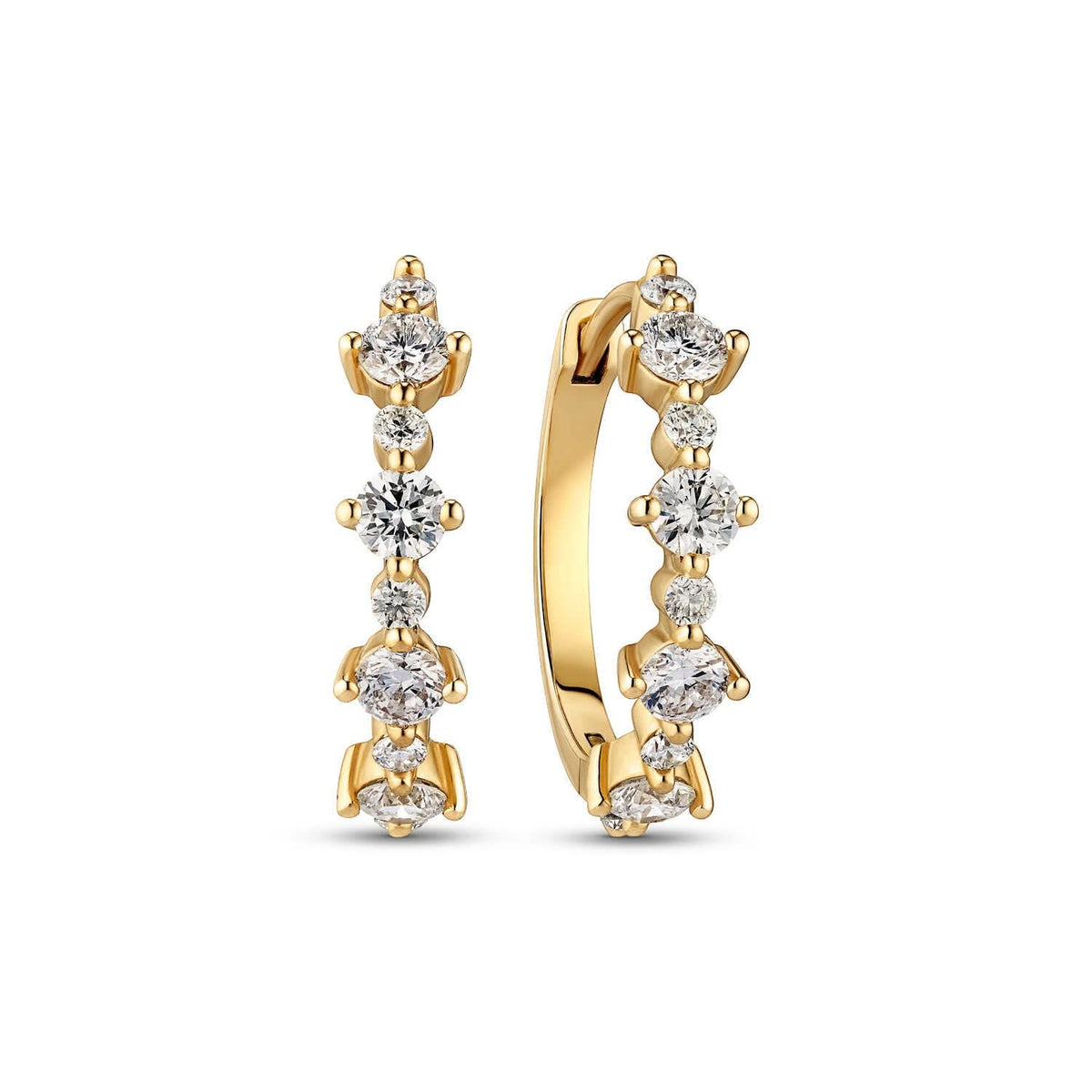 14k Yellow Gold Brina Creolo Diamond Earrings SJ-E2535-WD-YG featuring a polished surface set with 0.85 ct round brilliant cut lab-grown diamonds, embodying luxury and elegance in earrings.
