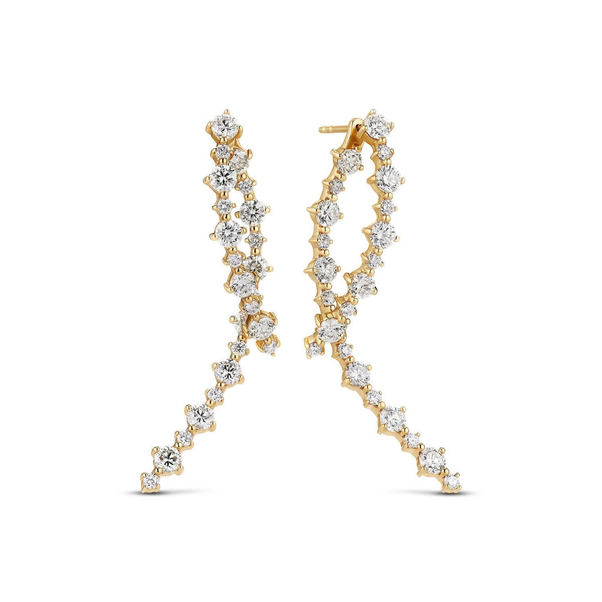 14k Yellow Gold Brina Lungo Diamond Earrings SJ-E2539-WD-YG elegantly displayed, showcasing their intricate design and luxurious 2.43 carats of lab-grown diamonds. Perfect for adding a touch of sophistication to any outfit.
