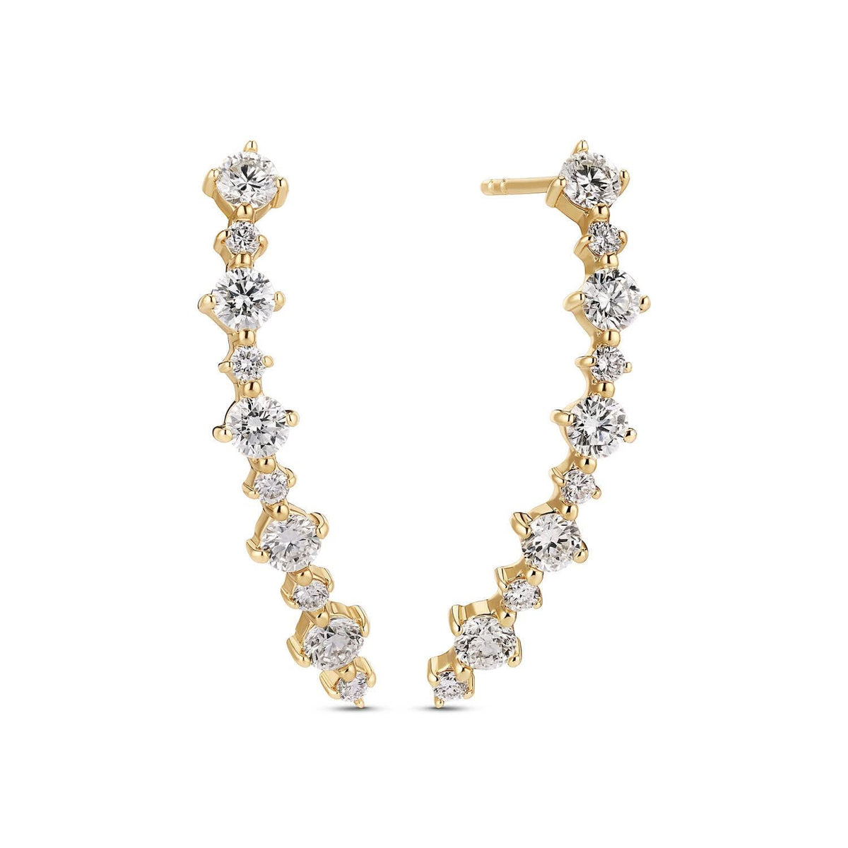 14k Yellow Gold Brina Lungo Piccolo Diamond Earrings SJ-E2540-WD-YG showcasing exquisite craftsmanship, featuring a polished surface and 1.01 ct of radiant lab-grown diamonds, perfect luxury earrings for any occasion.