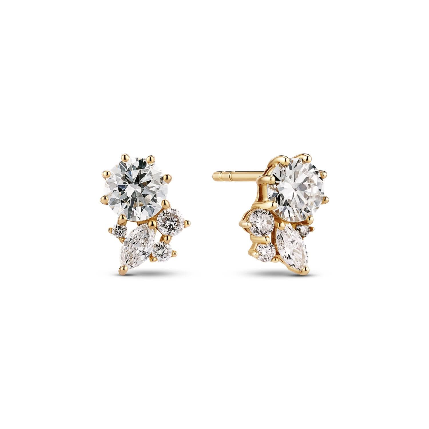 Elegant 14k Yellow Gold Lovere Diamond Earrings SJ-E2550-WD-YG featuring round brilliant cut lab-grown diamonds, sparkling with a luxurious finish.