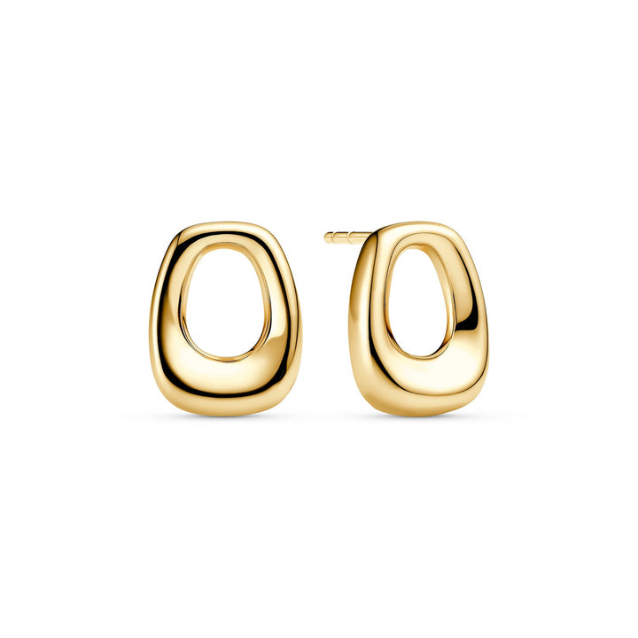 Pair of gold hoop earrings on a white background