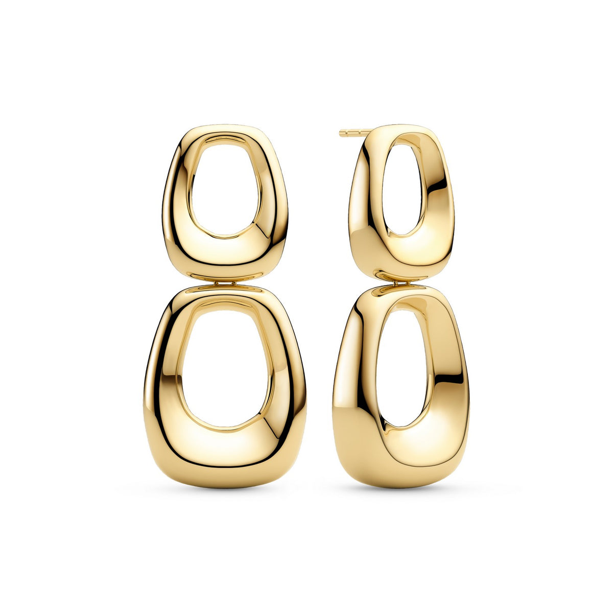 Pair of gold hoop earrings on a white background