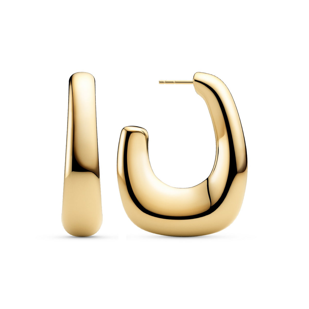Gold hoop earrings on a white background