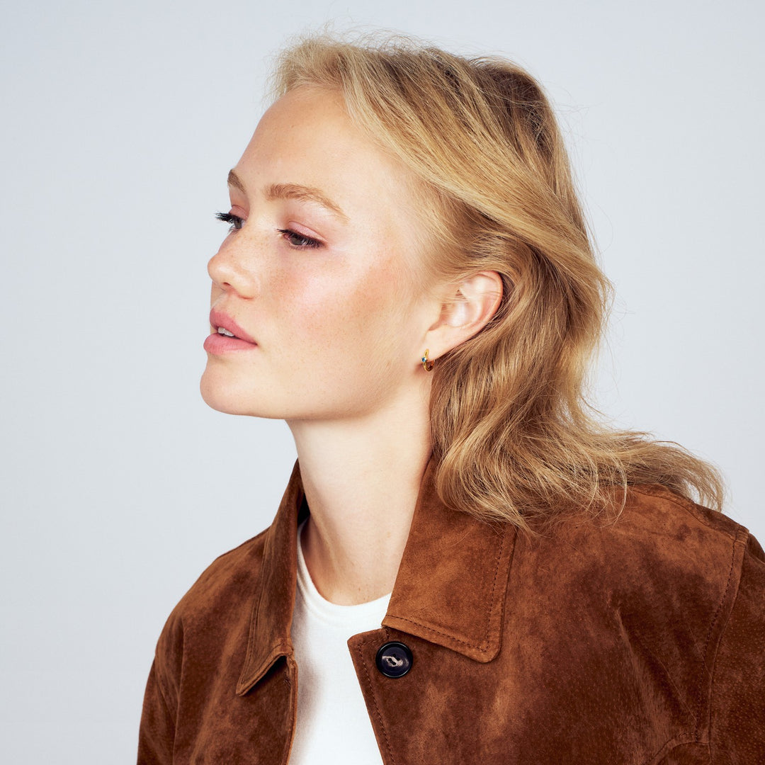 18k Gold Plated Blue Zirconia Sarzana Uno Creolo Earrings SJ-E2632-BL-YG