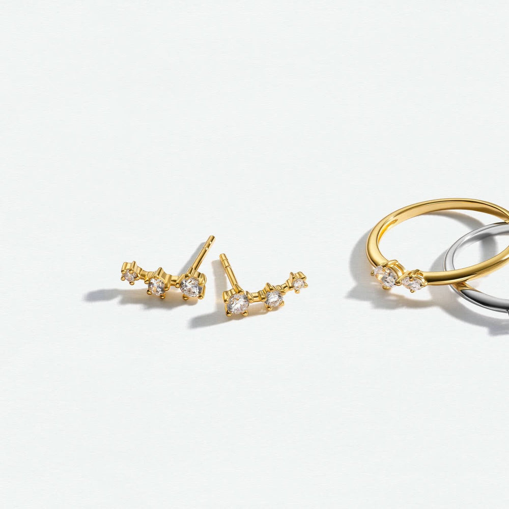 18K Gold Plated White Zirconia Lucente Tre Earrings SJ-E2703-CZ-YG